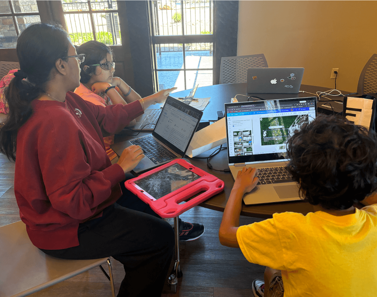 Parent and child using technology together